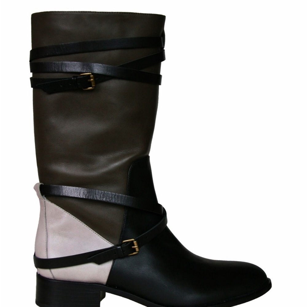 Freda Salvador Strappy colorblock riding boots zip up leather  gray chalk 8